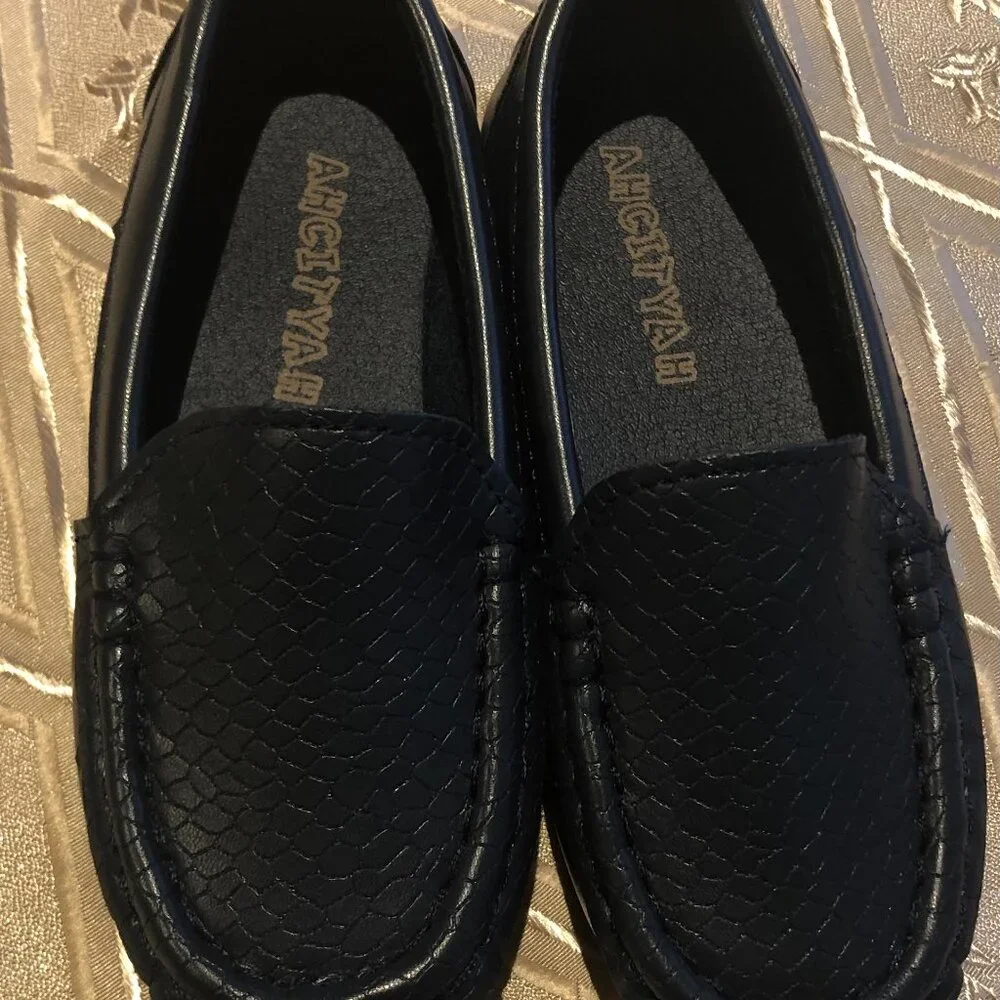 AHCITYAH Boys Navy-Blue Shoes Loafer Faux Leather Size 6.5 Inc. 12-24 Month New